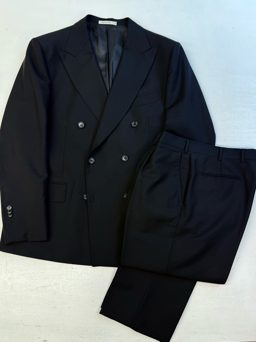 SUITSUPPLY Black Mohair Double-Breasted Milano Suit 46R